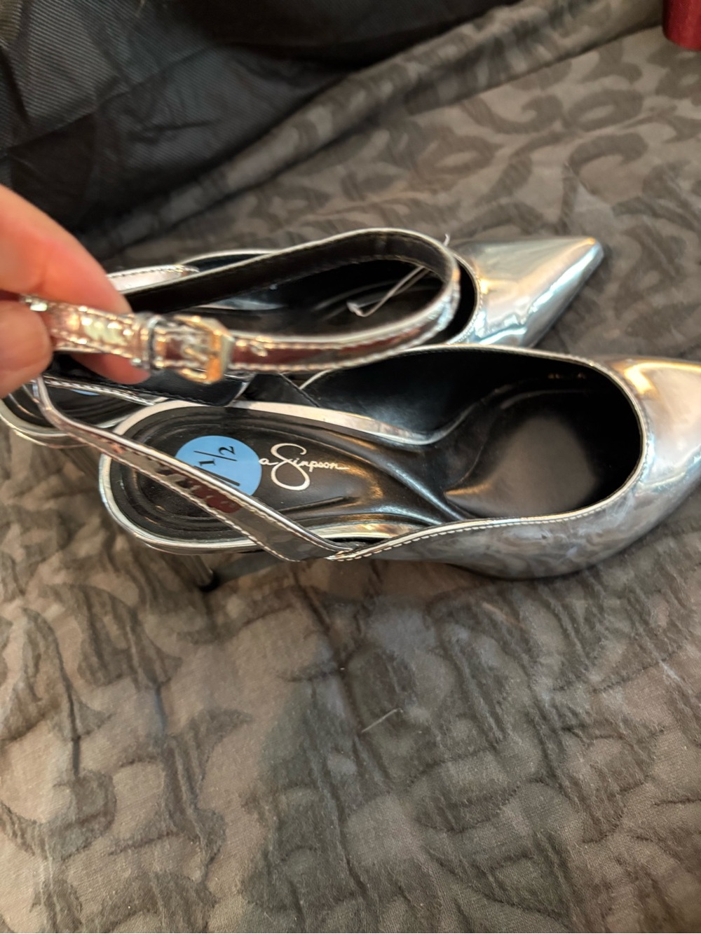 Jessica Simpson Metallic Silver Pointed-Toe Slingback Heels